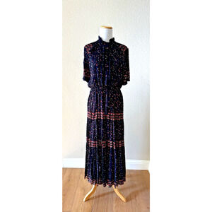 Free People Rare Feelings Maxi Dress M Black Confetti Viscose Tiered Peasant